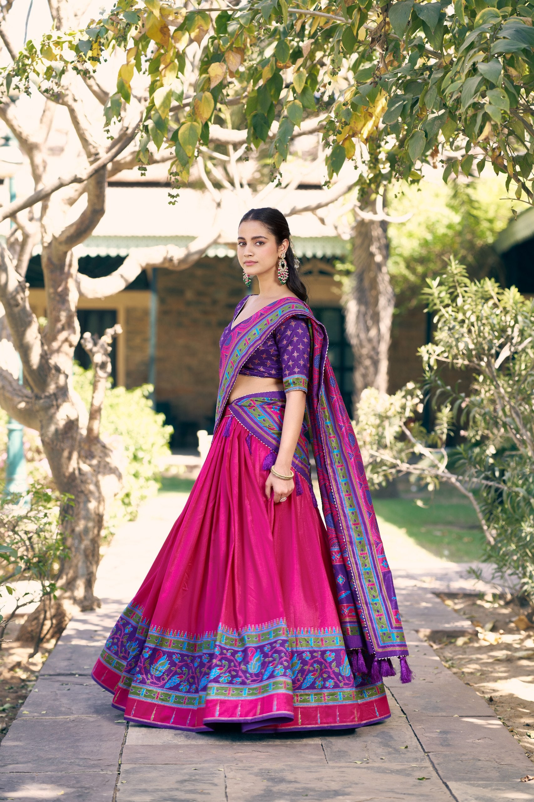 Printed Tussar Silk Lehenga Choli for Festival & Mehendi