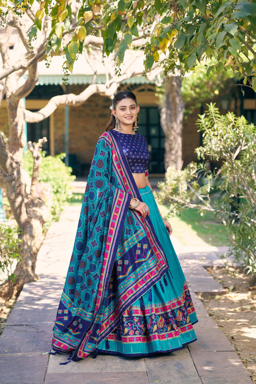 Printed Tussar Silk Lehenga Choli for Festival & Mehendi