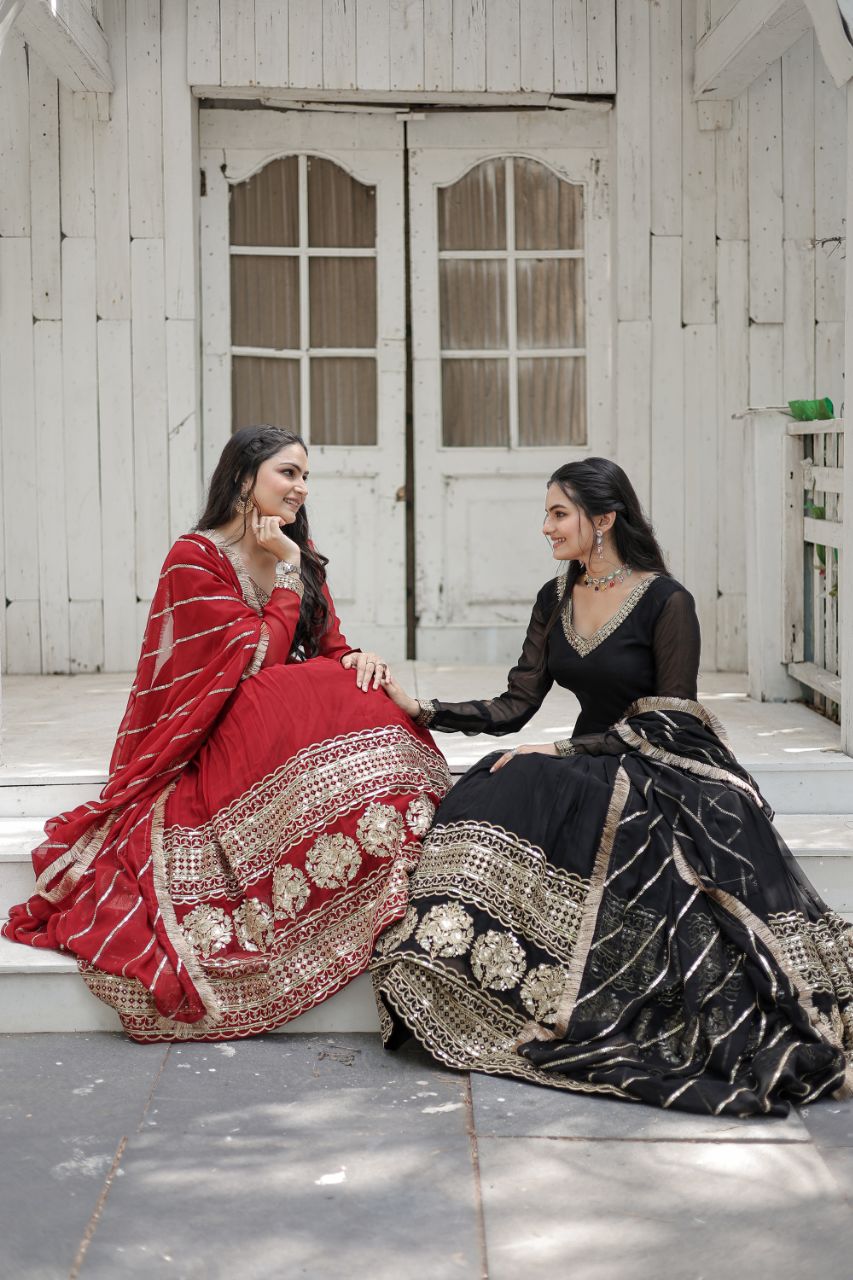 Georgette Sequin Embroidered Gown With Dupatta for Receptions