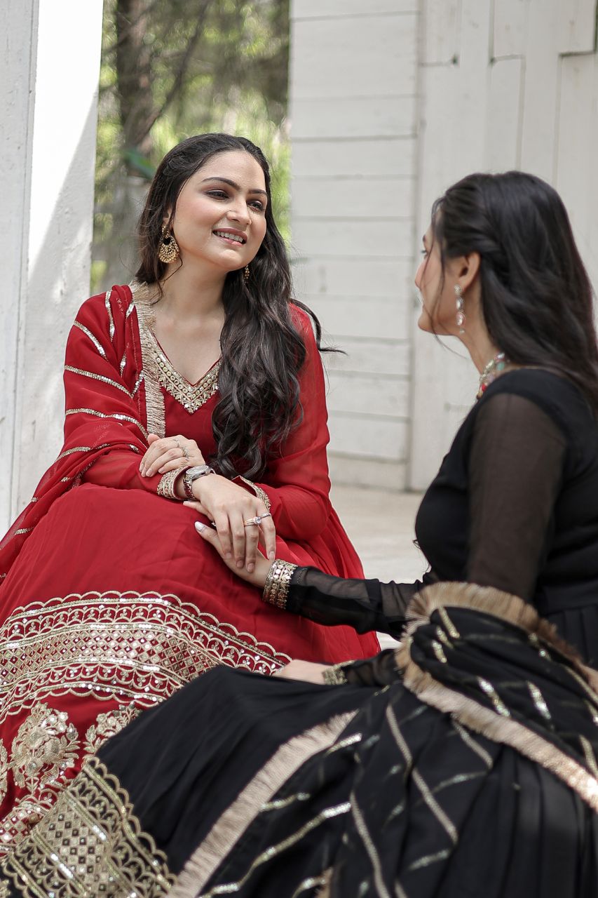 Georgette Sequin Embroidered Gown With Dupatta for Receptions