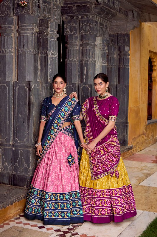 Silk Ikkat Printed Lehenga Choli for Festivals & Special Occasions