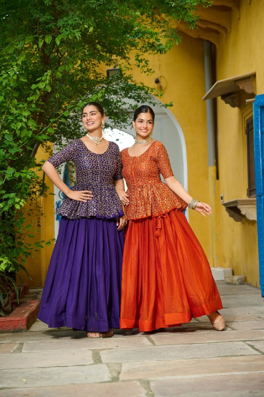 Silk Bridesmaid Lehenga with Thread Embroidery & Sequins Work