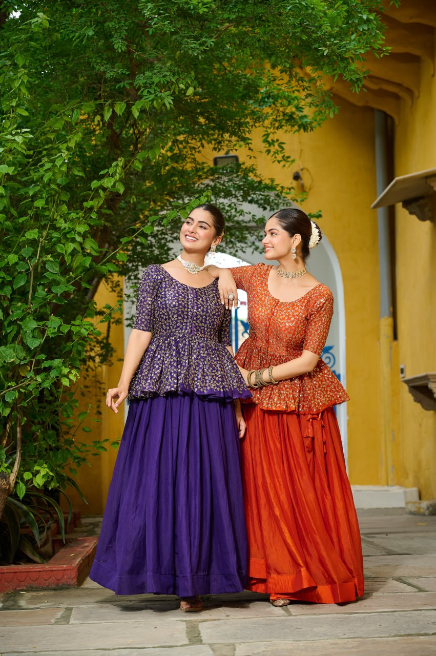 Silk Bridesmaid Lehenga with Thread Embroidery & Sequins Work