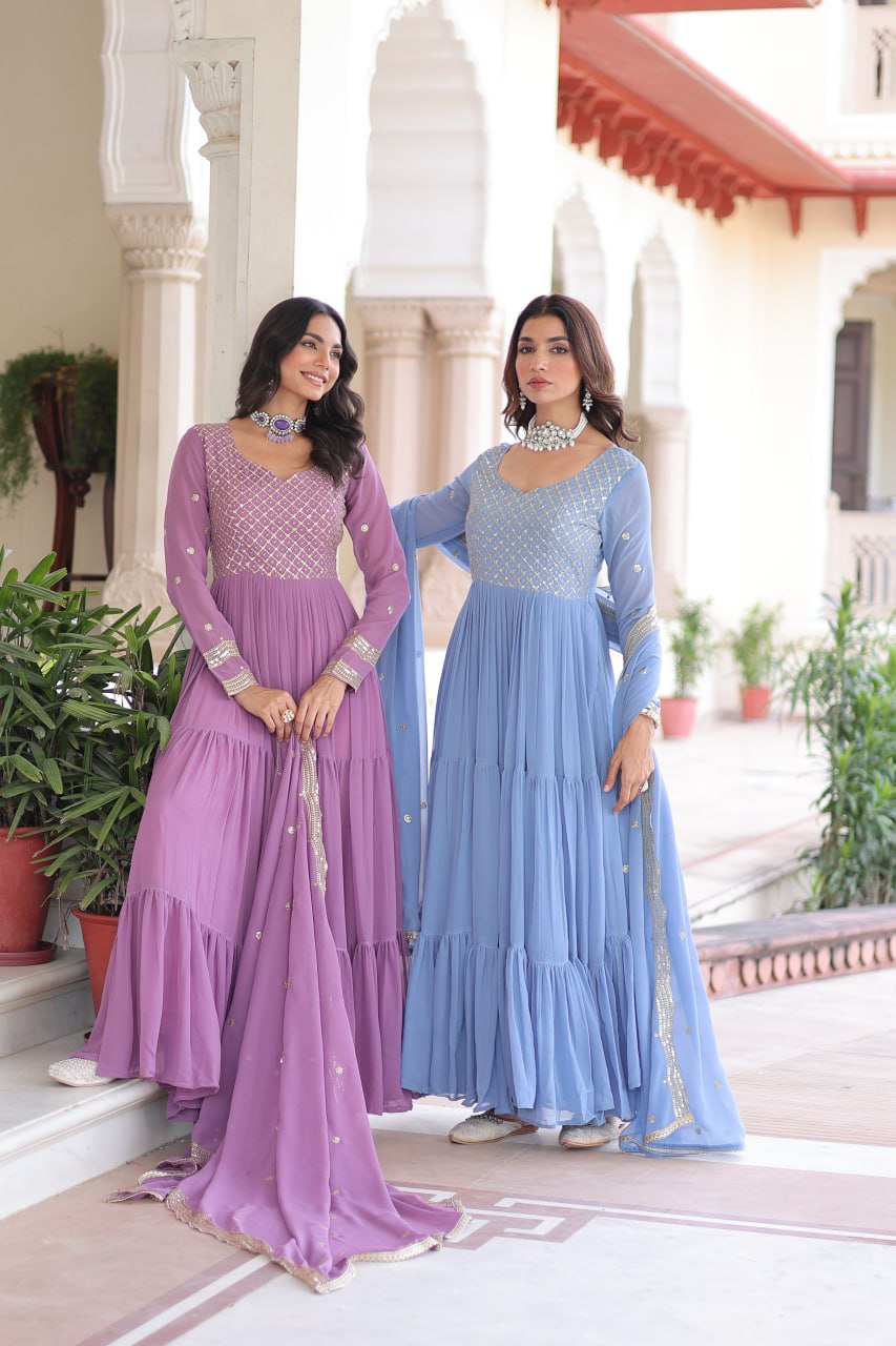 Georgette Gown with Zari Embroidery for Festive Occasions