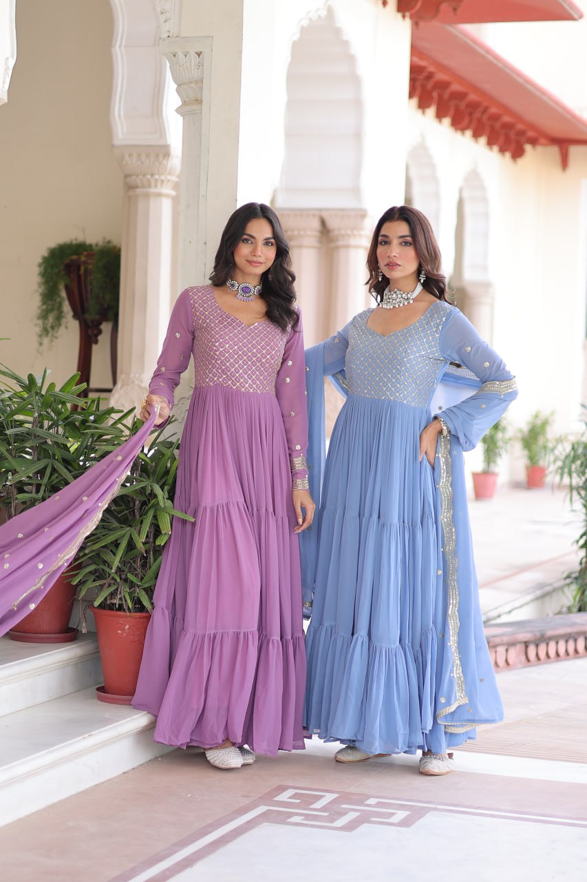 Georgette Gown with Zari Embroidery for Festive Occasions