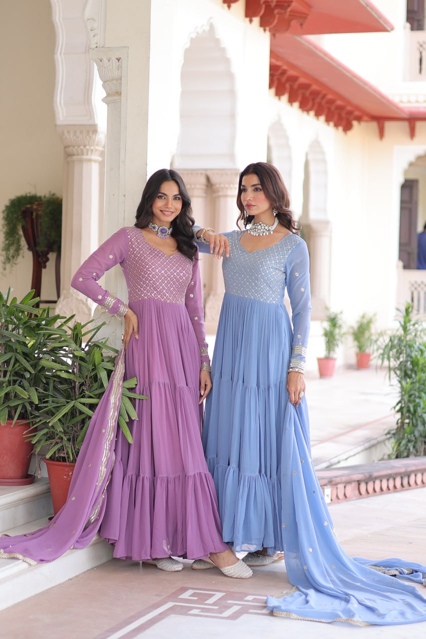 Georgette Gown with Zari Embroidery for Festive Occasions