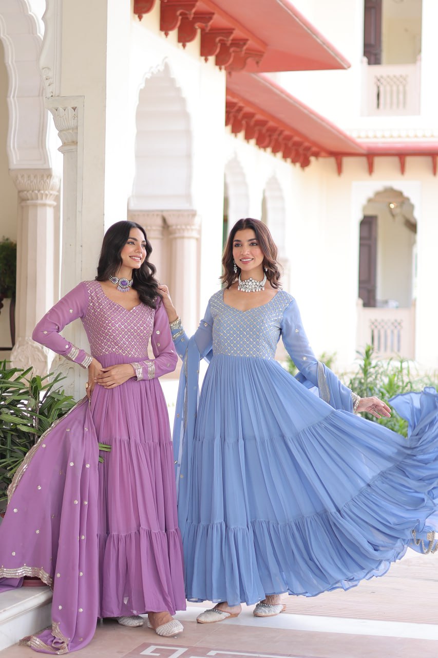 Georgette Gown with Zari Embroidery for Festive Occasions