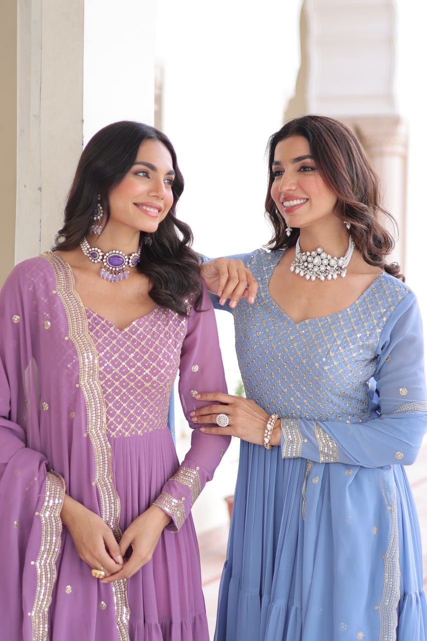 Georgette Gown with Zari Embroidery for Festive Occasions