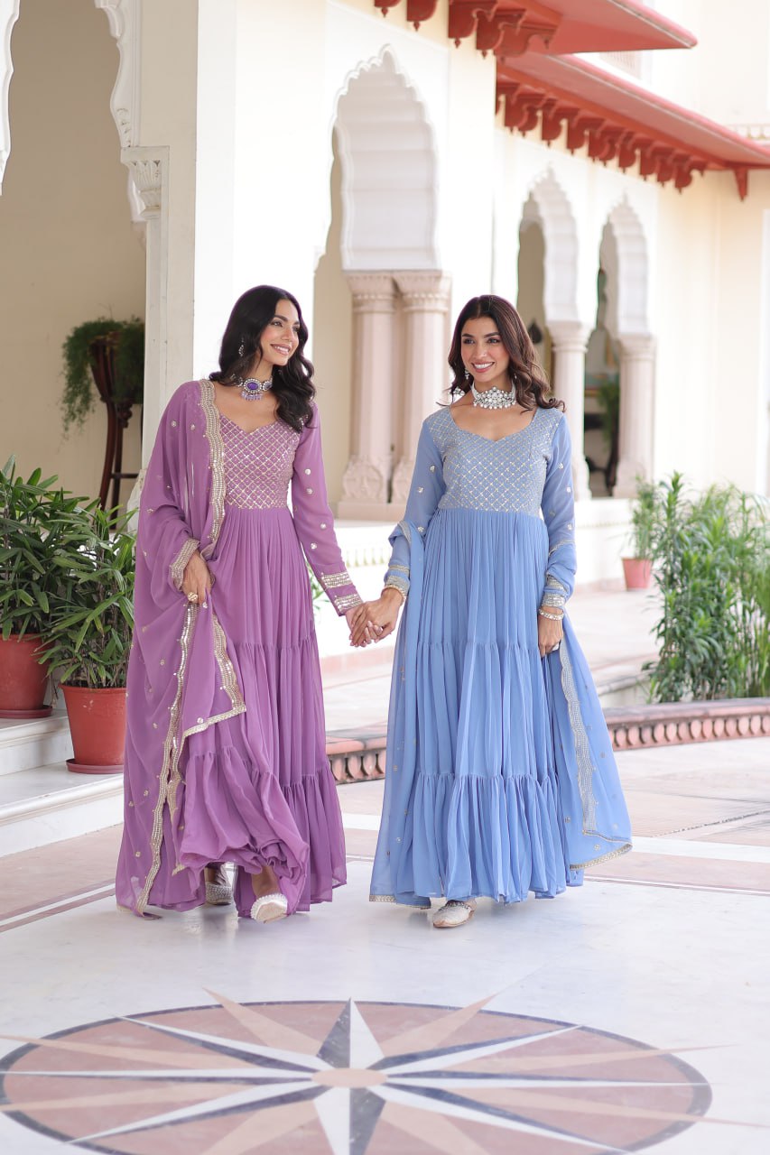 Georgette Gown with Zari Embroidery for Festive Occasions