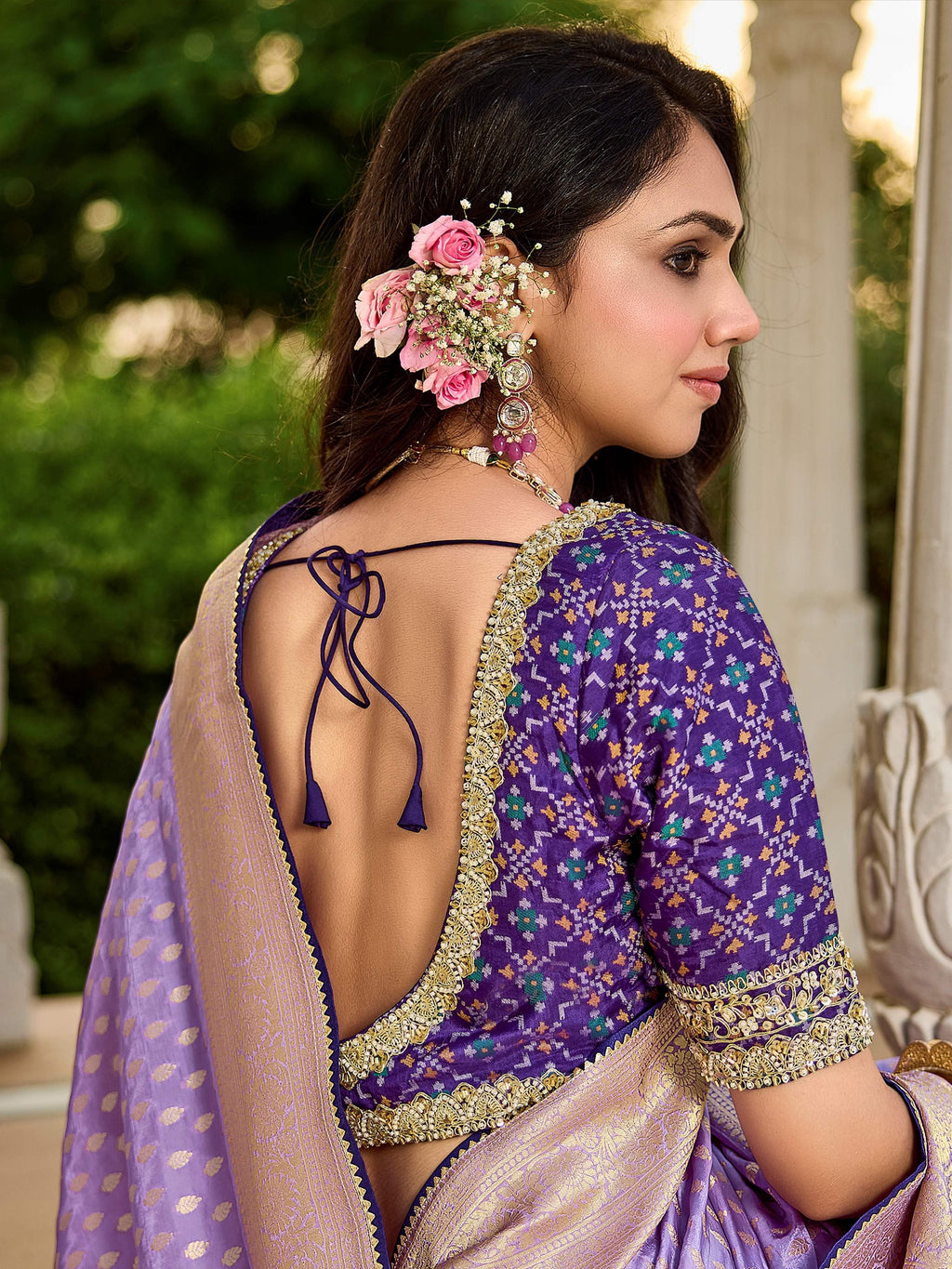 Adorable Lavender Zari Weaving Silk Wedding Wear Saree With Blouse