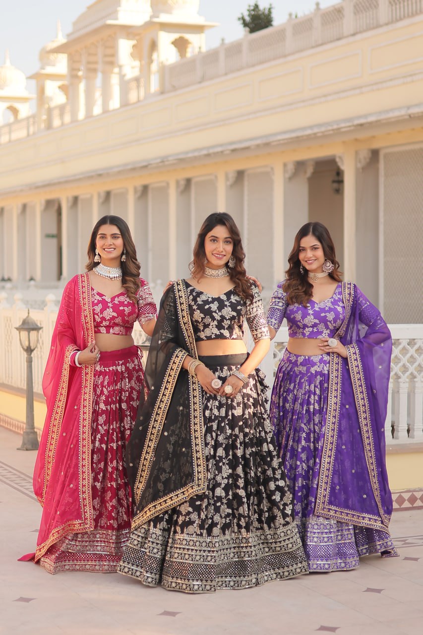 Embroidered Jacquard Lehenga Choli for Wedding Reception
