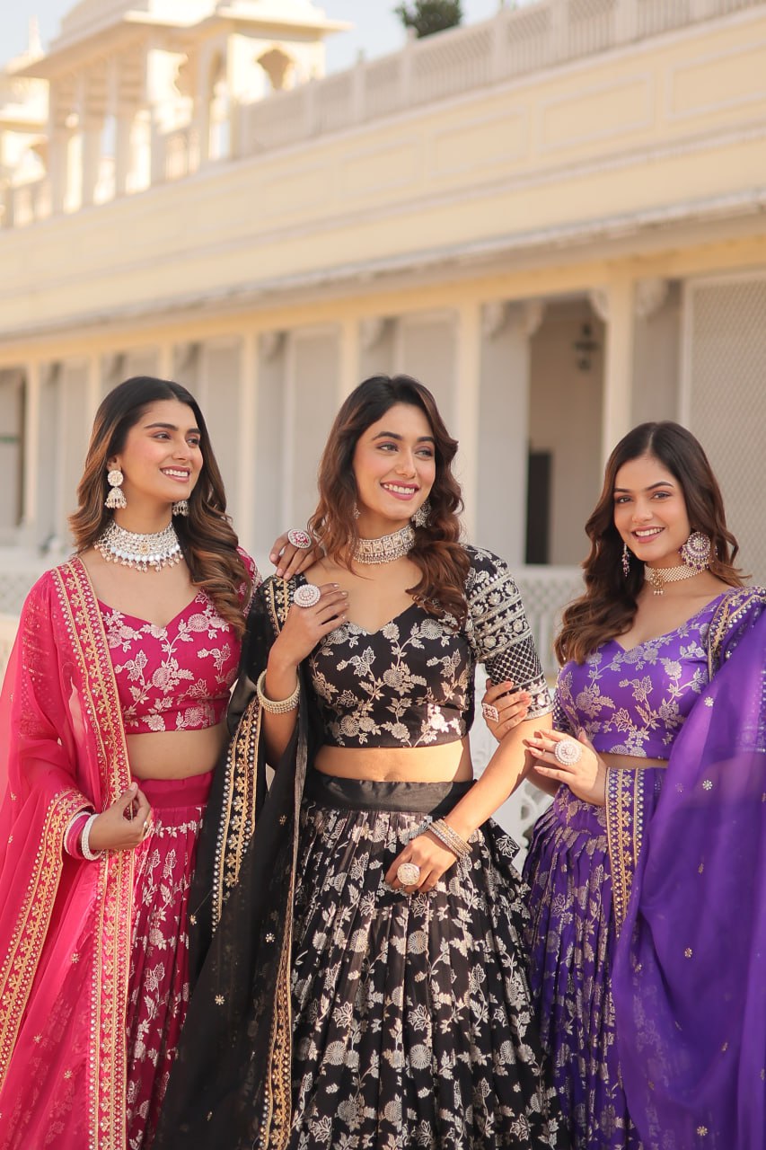 Embroidered Jacquard Lehenga Choli for Wedding Reception