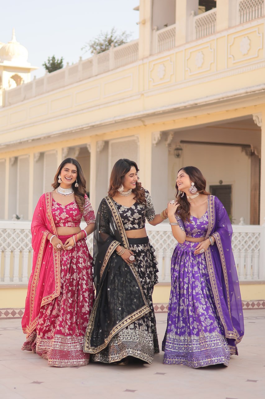 Embroidered Jacquard Lehenga Choli for Wedding Reception