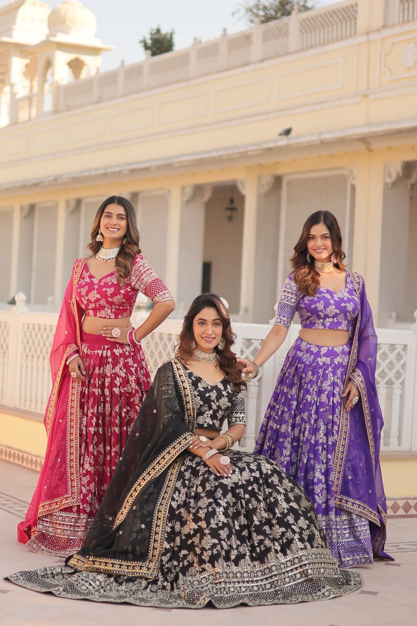Embroidered Jacquard Lehenga Choli for Wedding Reception