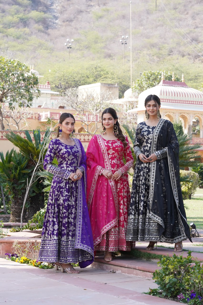 Jacquard Embroidered Gown for Wedding & Receptions