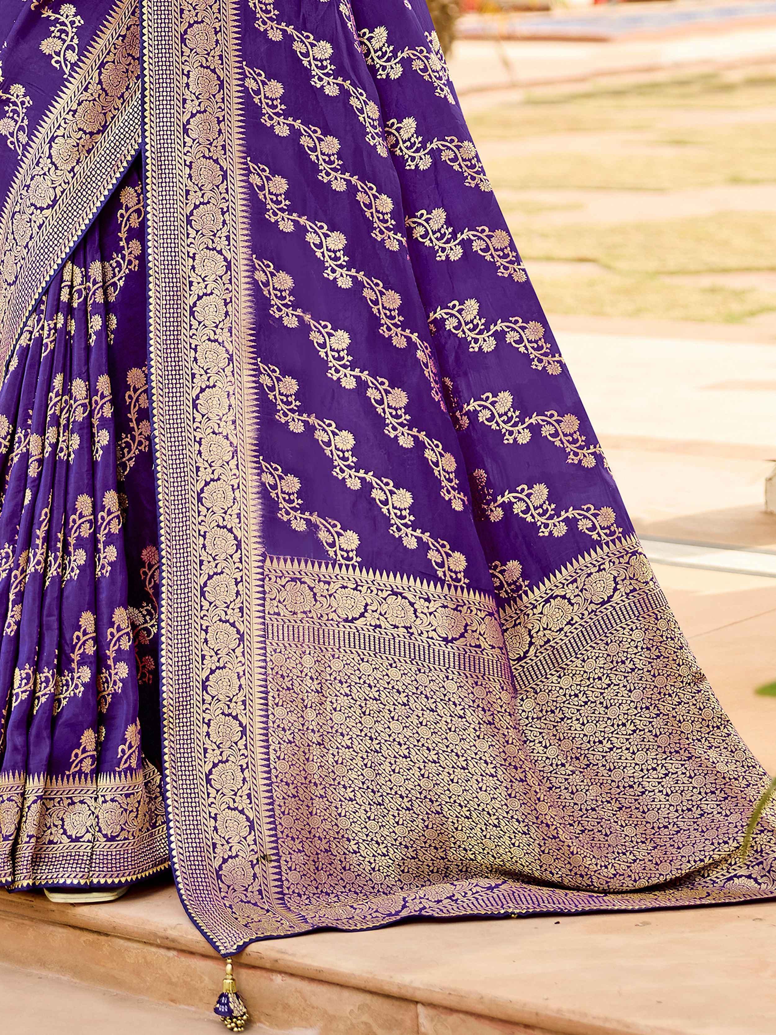 Wonderful Purple Zari Weaving Silk Festive Wear Saree With Blouse