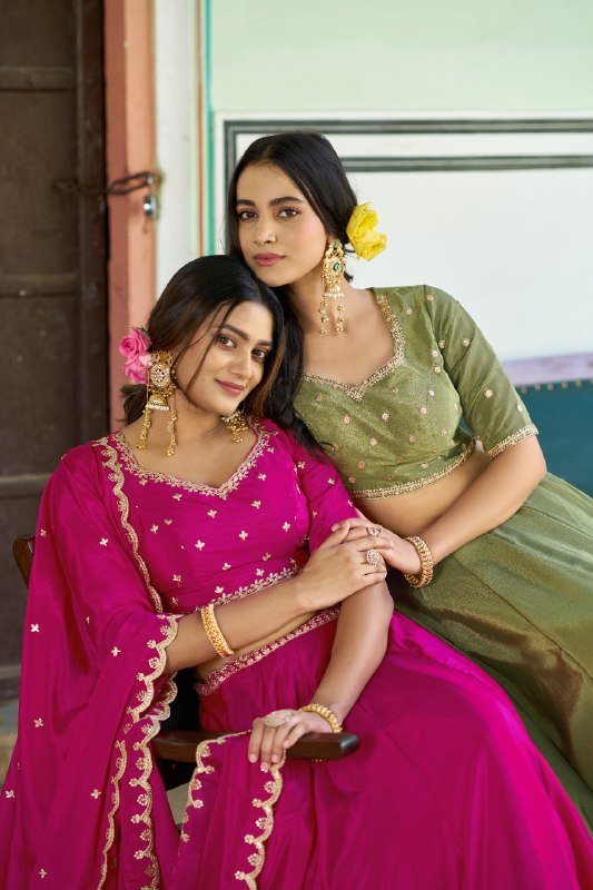 Embroidered Chinon Lehenga Choli for Festive Occasions