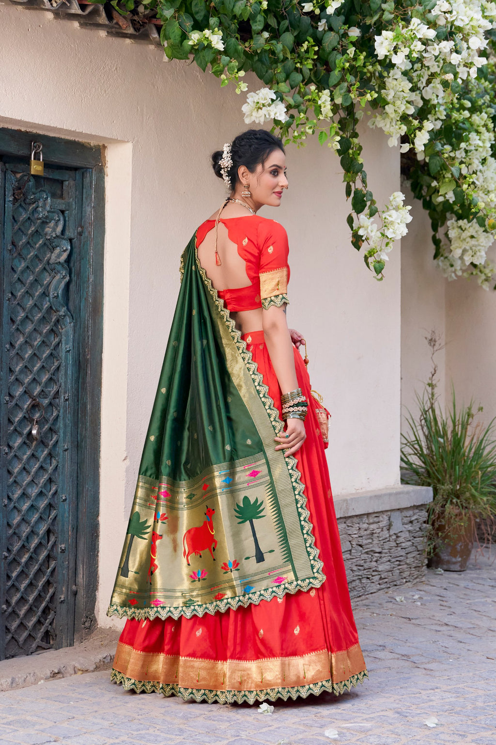 Paithani Jacquard Silk Lehenga Choli with Batwa Bag