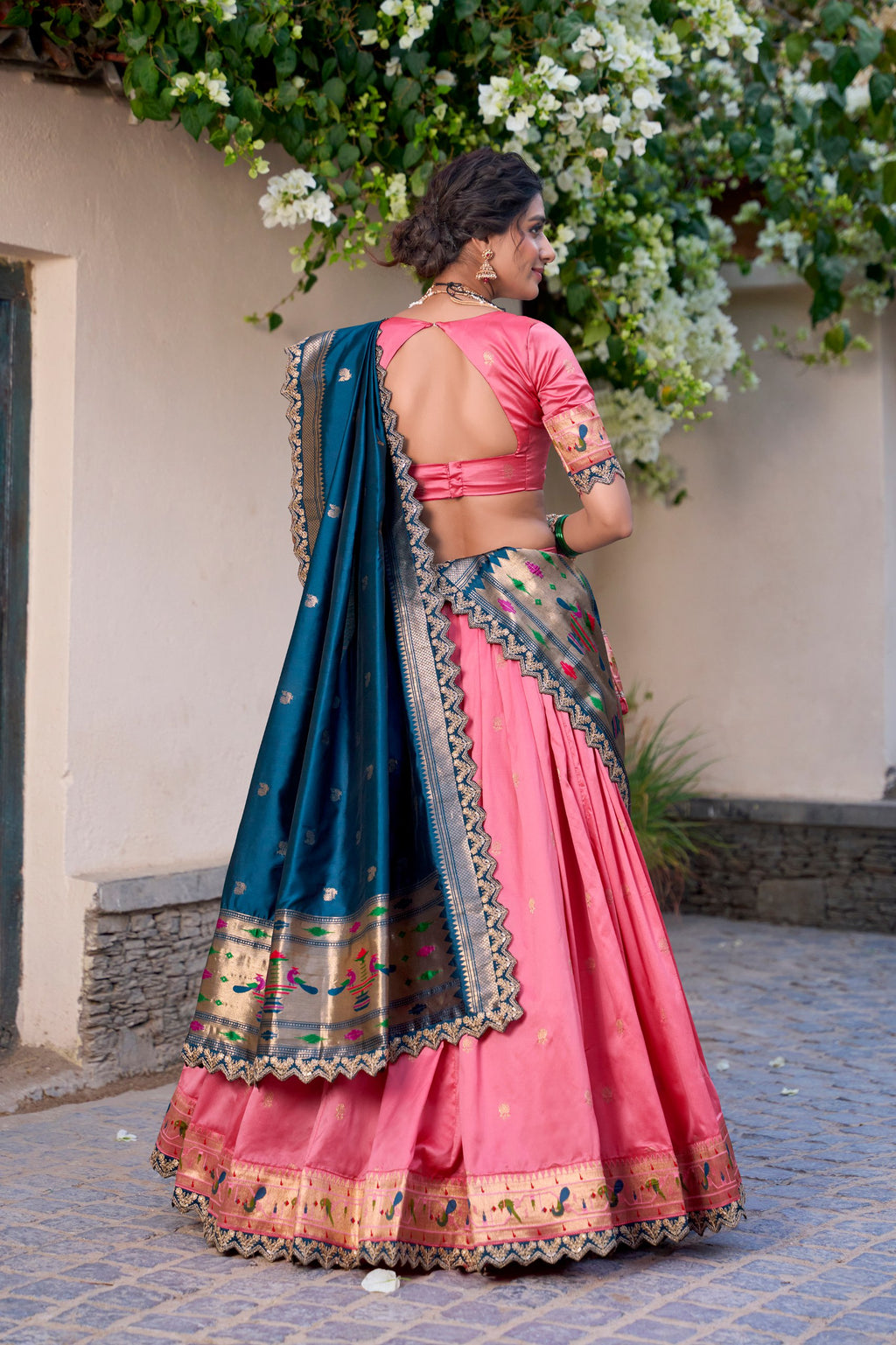 Paithani Jacquard Silk Lehenga Choli with Batwa Bag