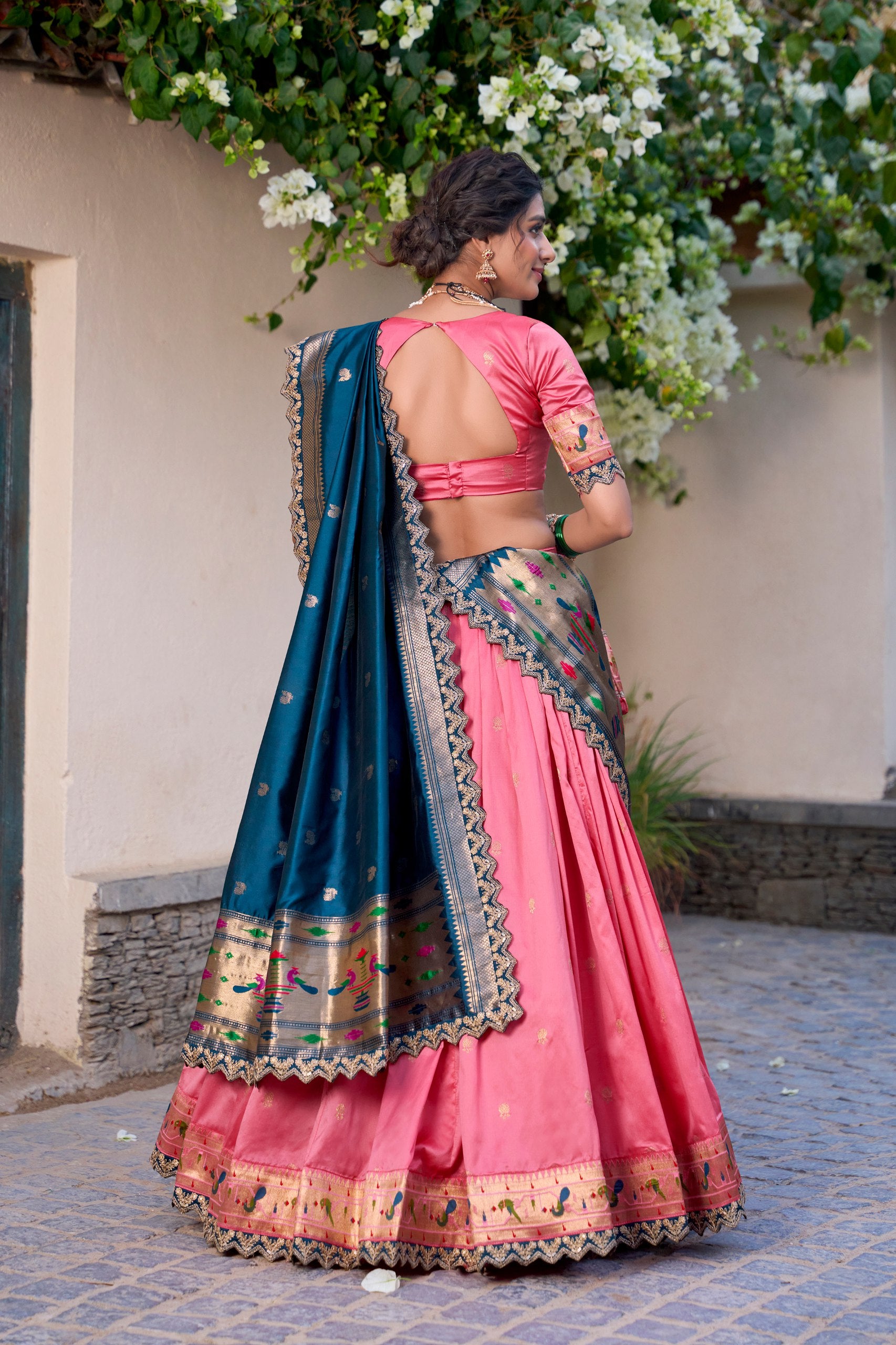 Paithani Jacquard Silk Lehenga Choli with Batwa Bag