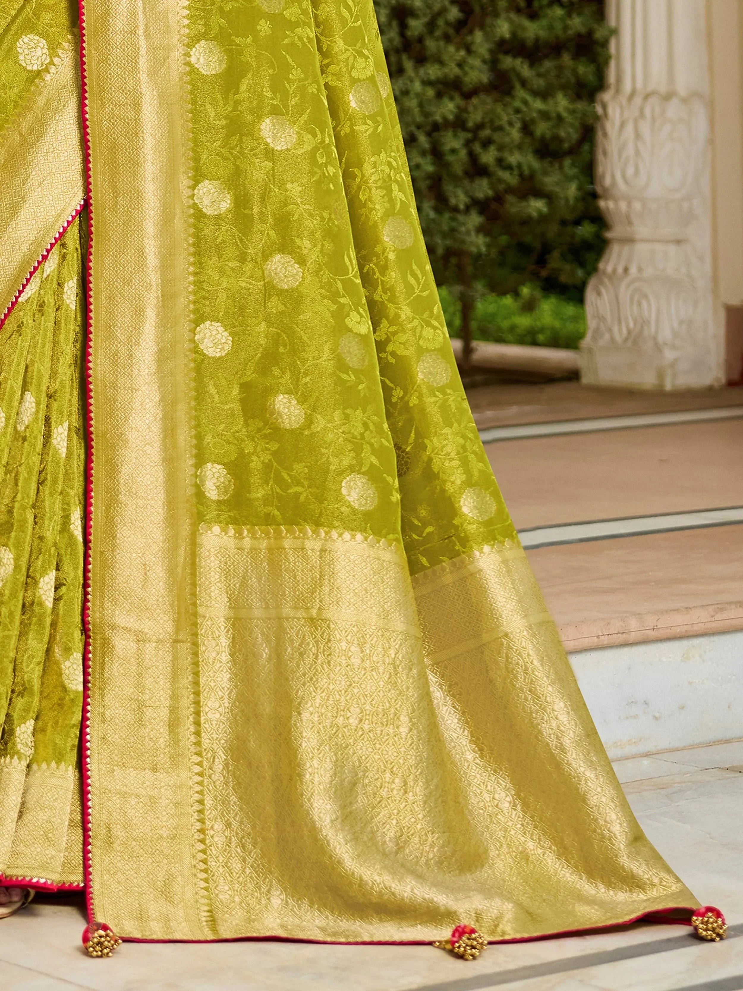 Outstanding Green Zari Weaving Silk Function Wear Saree With Blouse