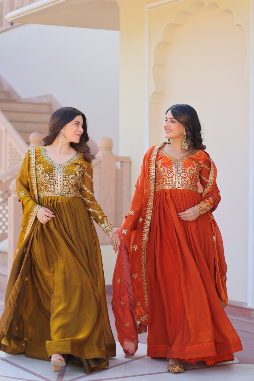 Organza Sequin Embroidered Festive Wear Gown
