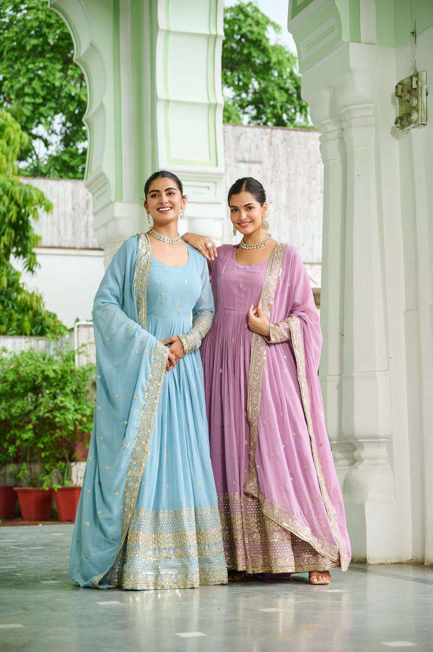 Georgette Embroidered Gown With Dupatta for Wedding Wear