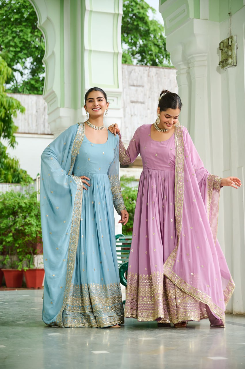 Georgette Embroidered Gown With Dupatta for Wedding Wear