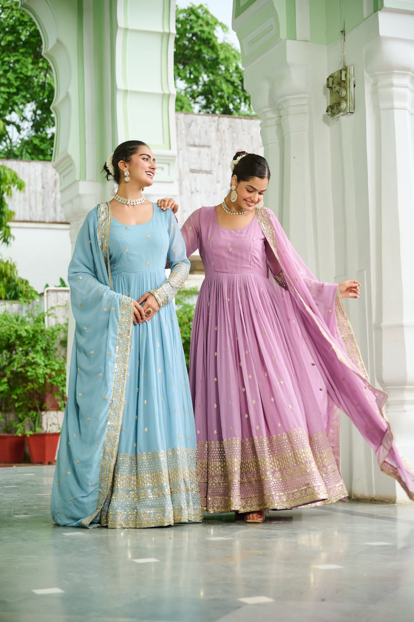 Georgette Embroidered Gown With Dupatta for Wedding Wear