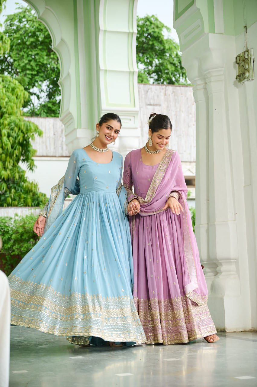 Georgette Embroidered Gown With Dupatta for Wedding Wear