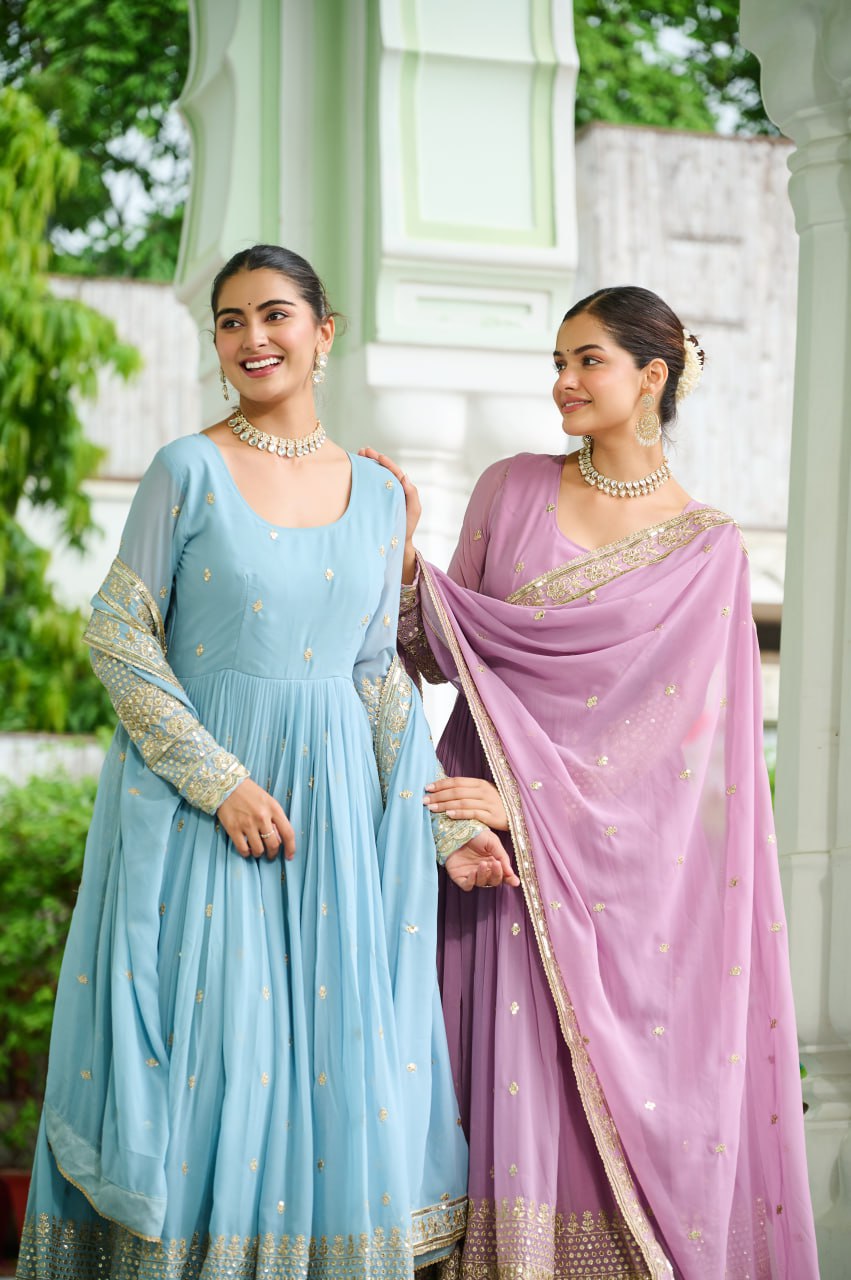 Georgette Embroidered Gown With Dupatta for Wedding Wear
