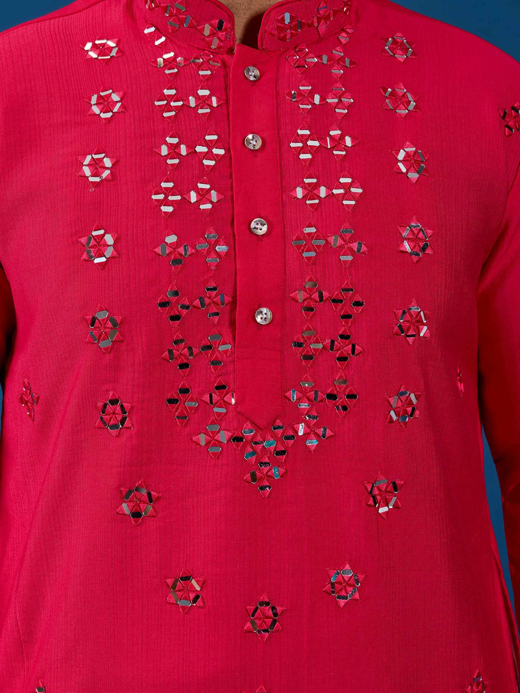 Awesome Rani Pink Thread Work Viscose Silk Festival Wear Men Kurta With Pant