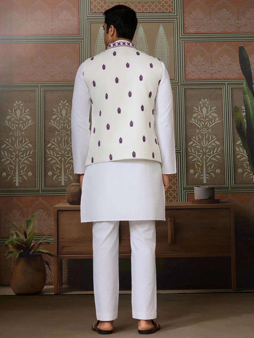 Dazzling White Sequins Silk Wedding For Men Kurta With Pant And Jacket