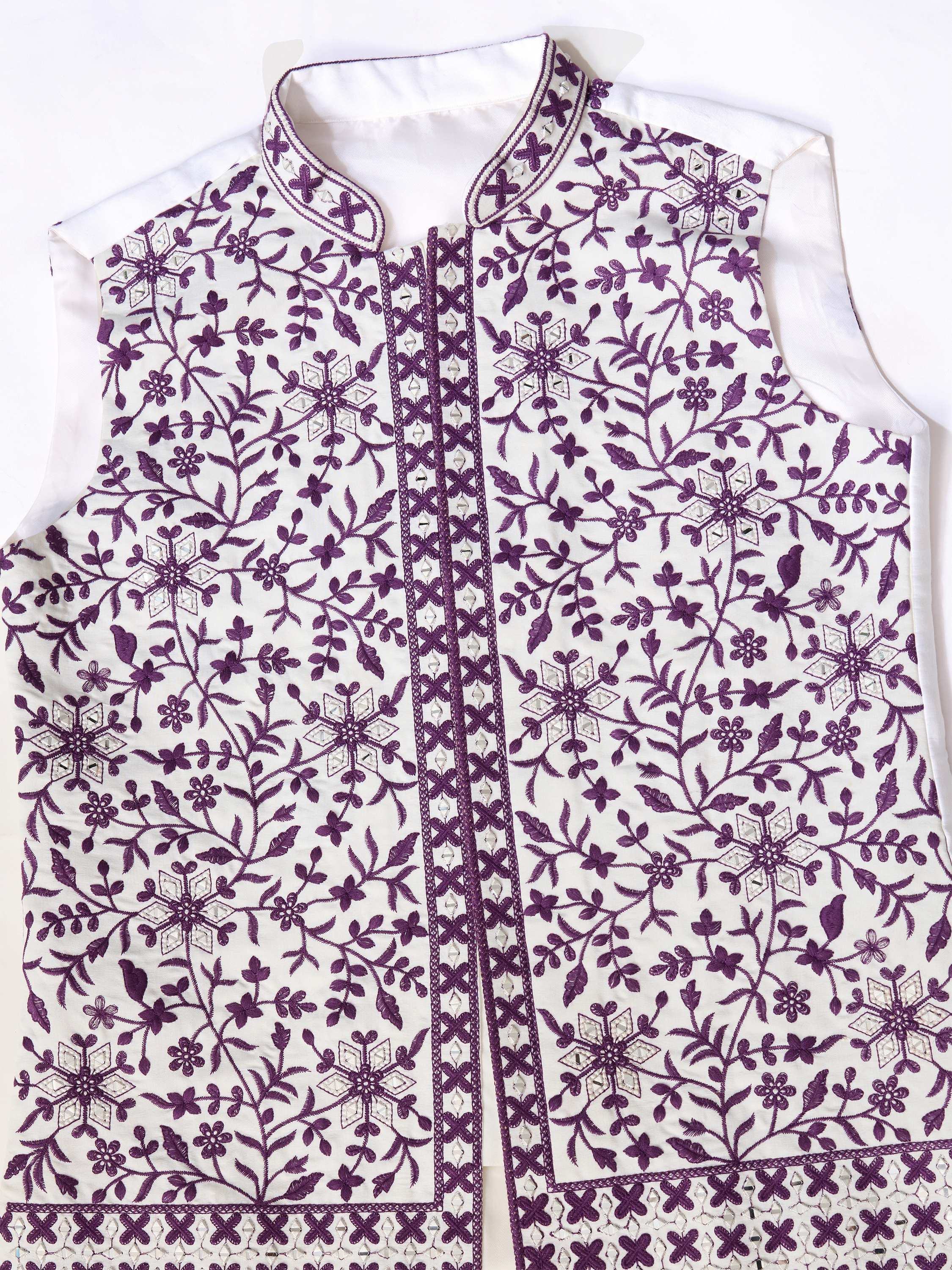 Dazzling White Sequins Silk Wedding For Men Kurta With Pant And Jacket