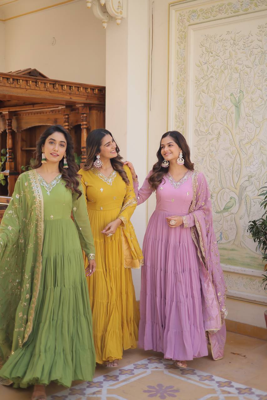 Georgette Embroidered Gown for Mehendi Wear