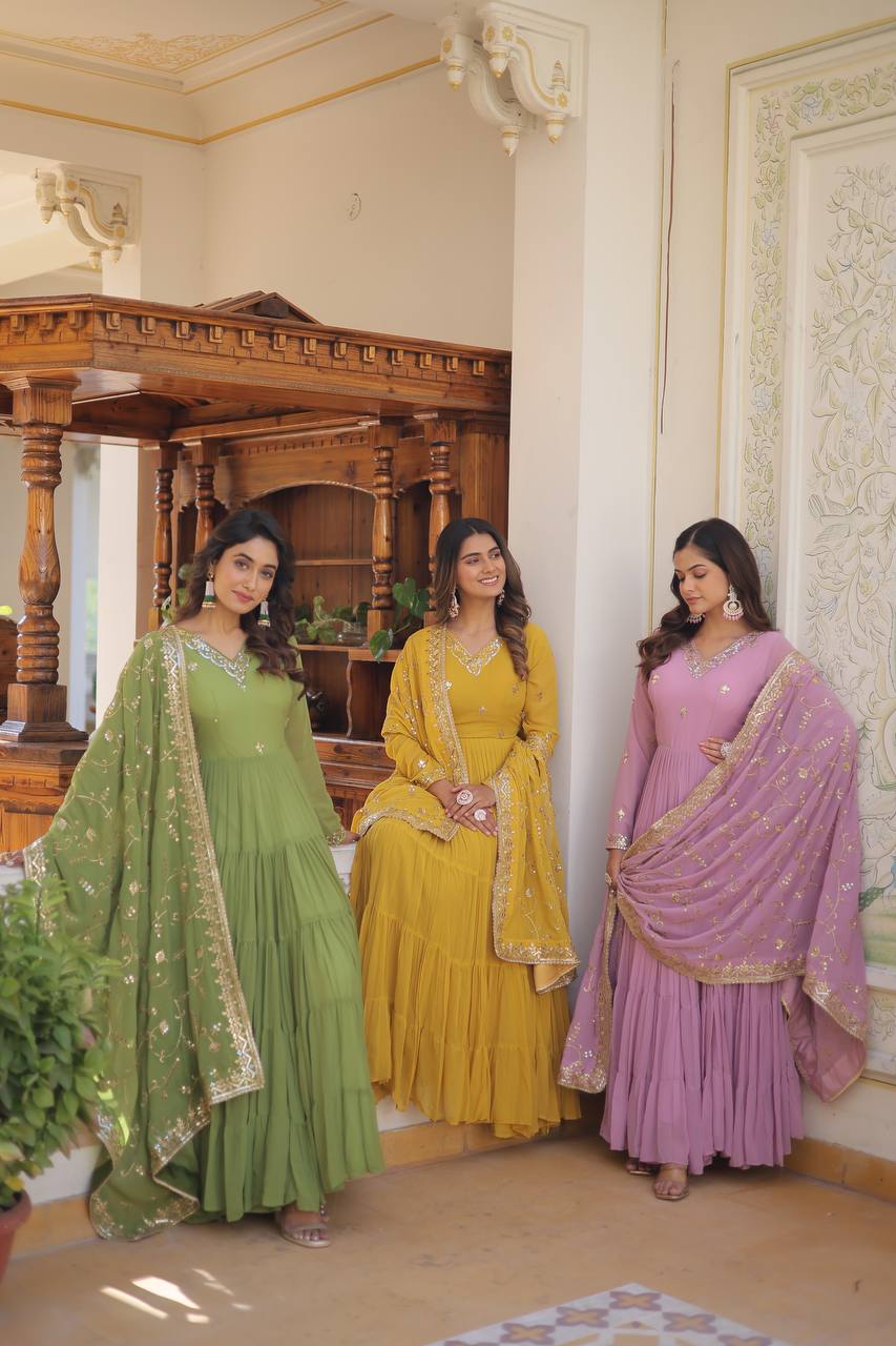 Georgette Embroidered Gown for Mehendi Wear