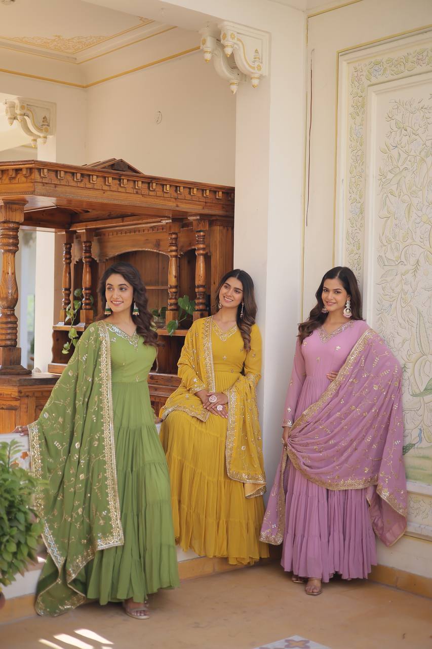 Georgette Embroidered Gown for Mehendi Wear