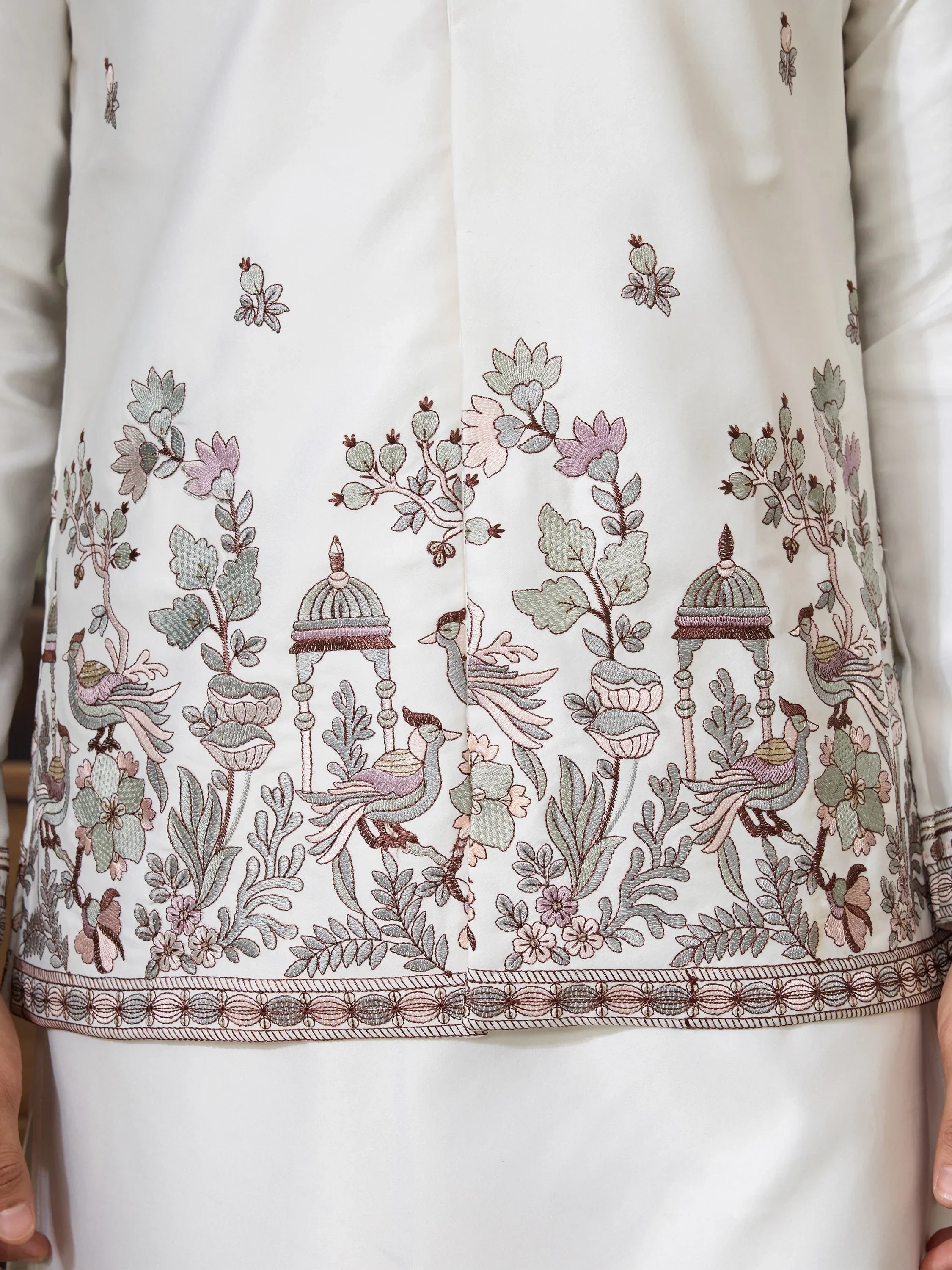 Incredible White Embroidered Silk Designer Men Kurta With Pant And Jacket