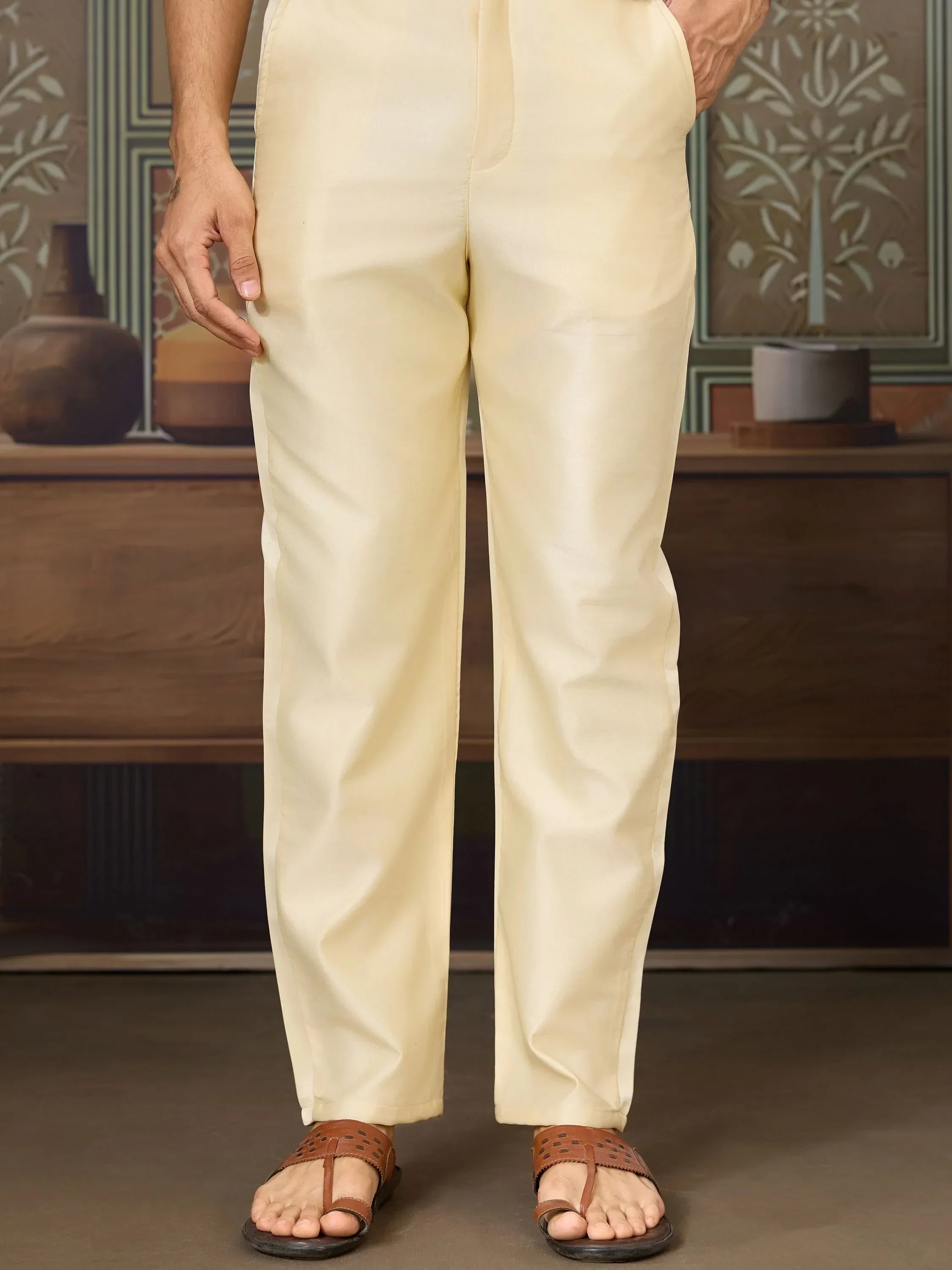 Amazing Light Yellow Thread Work Silk Designer Men Kurta With Pant And Jacket