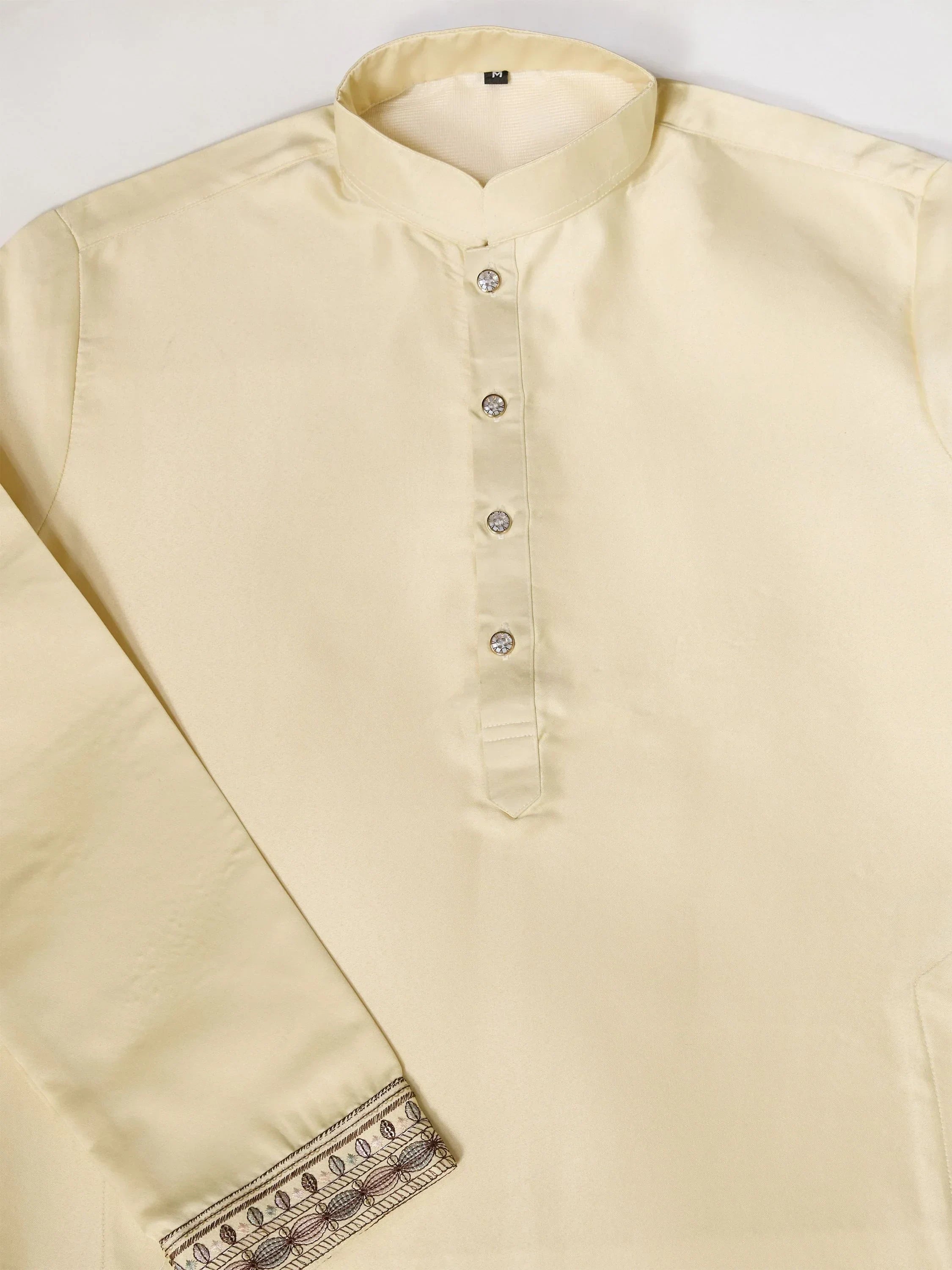 Amazing Light Yellow Thread Work Silk Designer Men Kurta With Pant And Jacket
