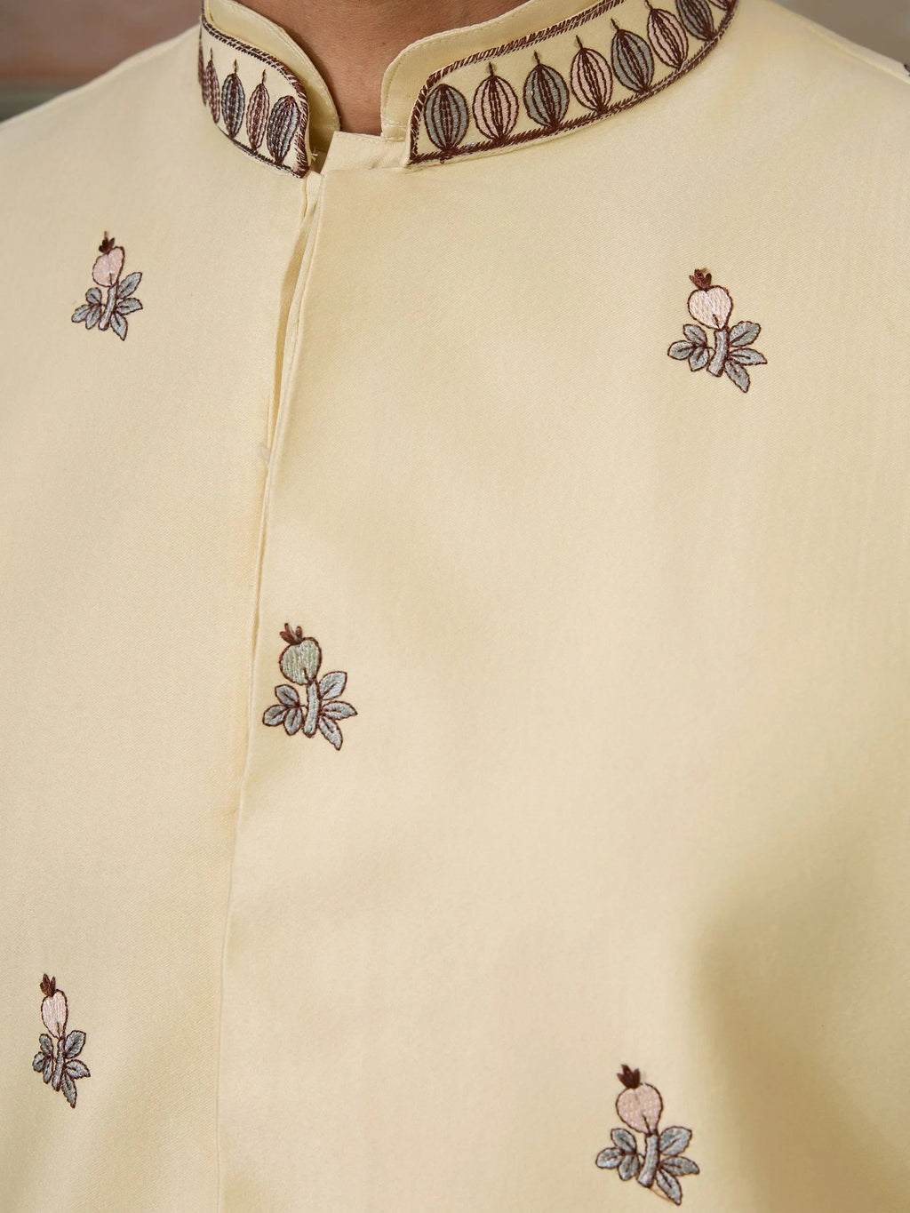 Amazing Light Yellow Thread Work Silk Designer Men Kurta With Pant And Jacket