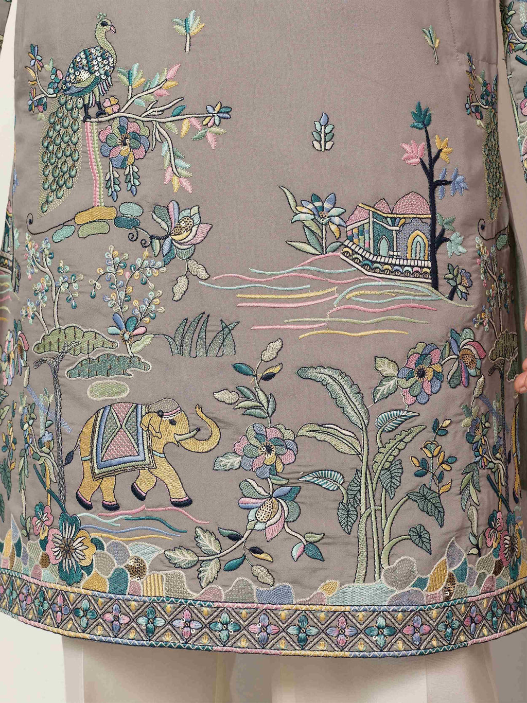 Stunning Grey Thread Embroidered Silk Wedding Wear Men’s Kurta