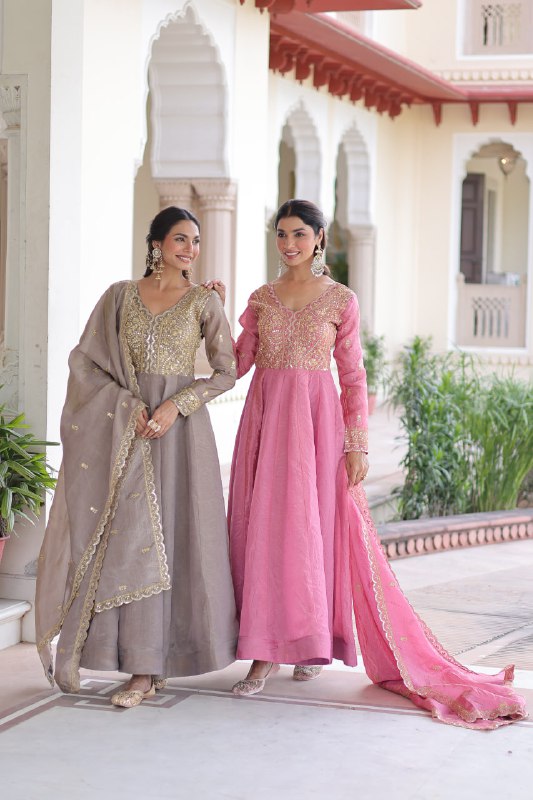 Crushed Zari Work Gown with Dupatta for Weddings