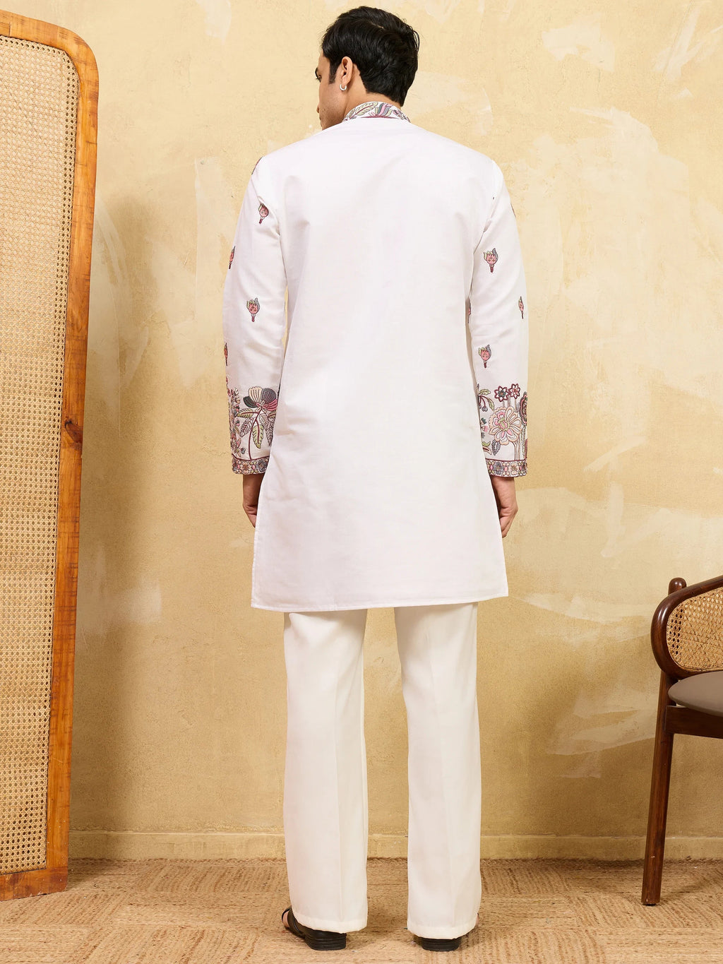 Gorgeous White Sequins Silk Festival Wear Men's Kurta With Dupatta