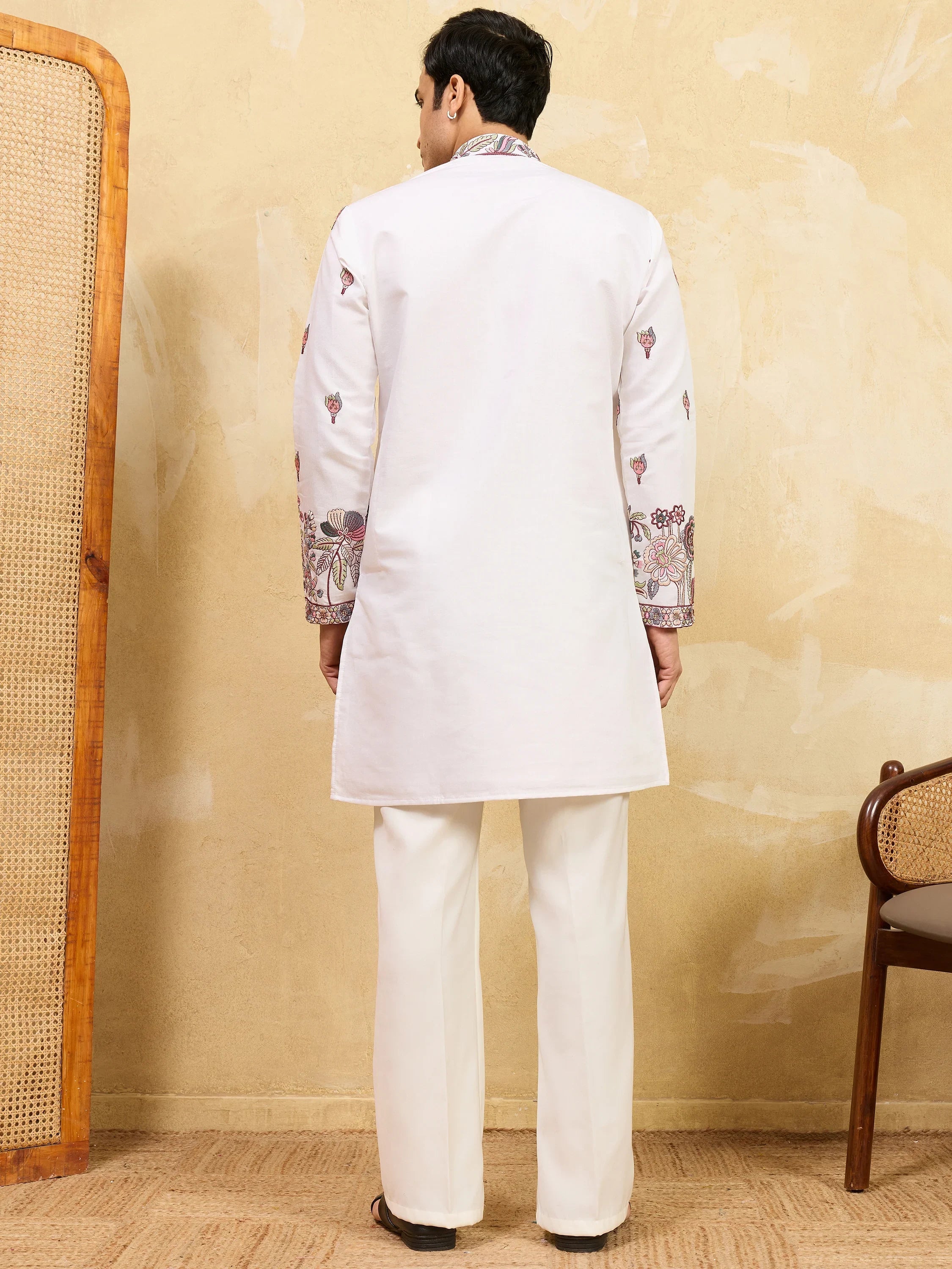 Gorgeous White Sequins Silk Festival Wear Men's Kurta With Dupatta
