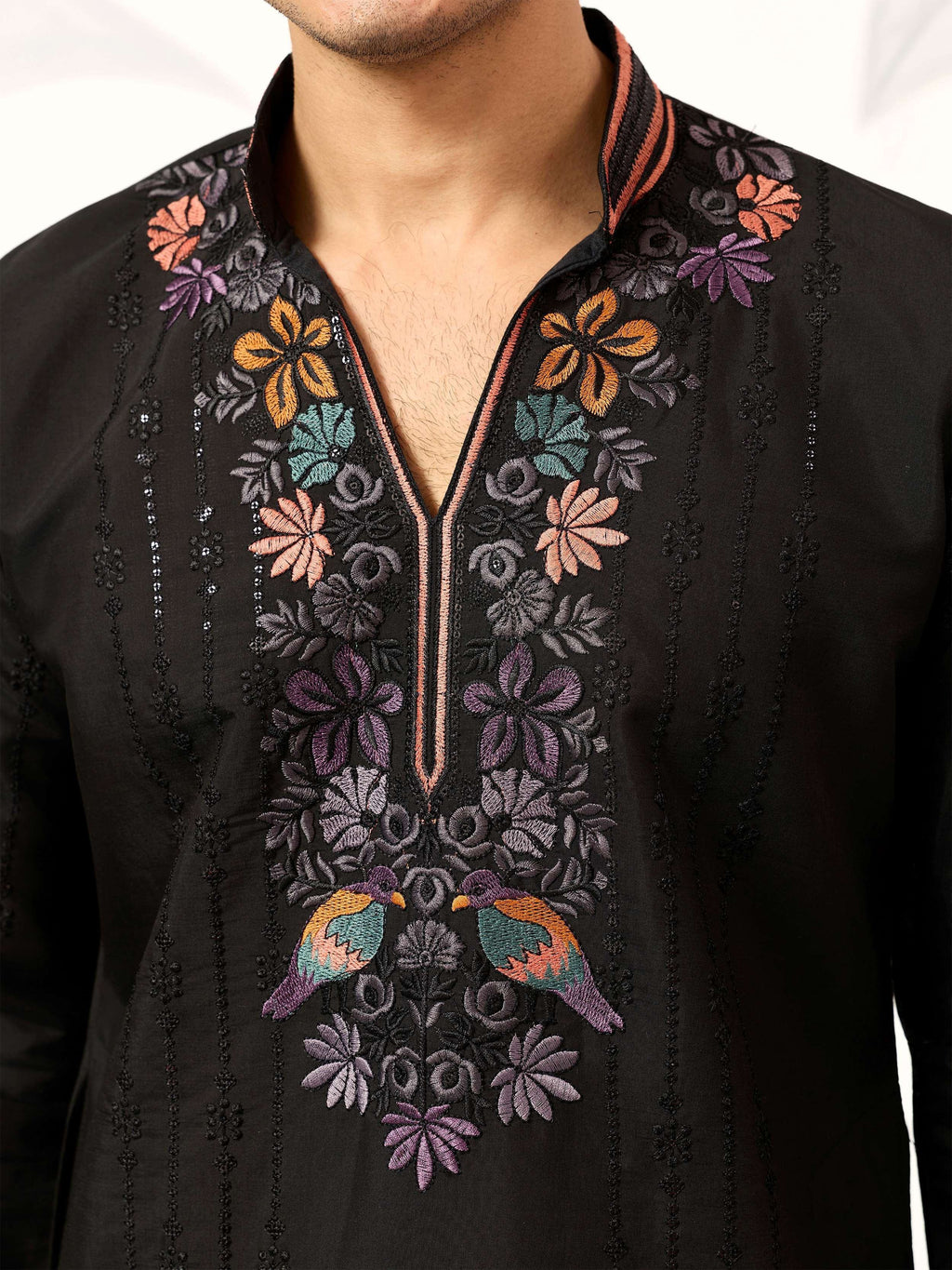 Outstanding Black Embroidered Silk Festival Wear Men’s Kurta