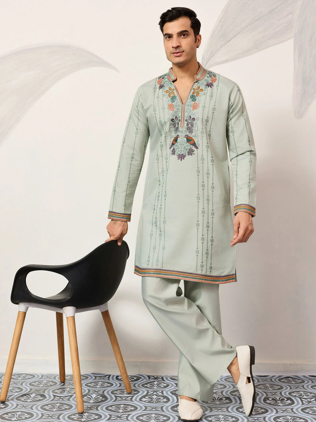 Precious Green Embroidered Silk Festival Wear Men’s Kurta