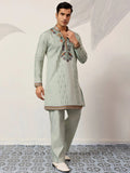 Precious Green Embroidered Silk Festival Wear Men’s Kurta