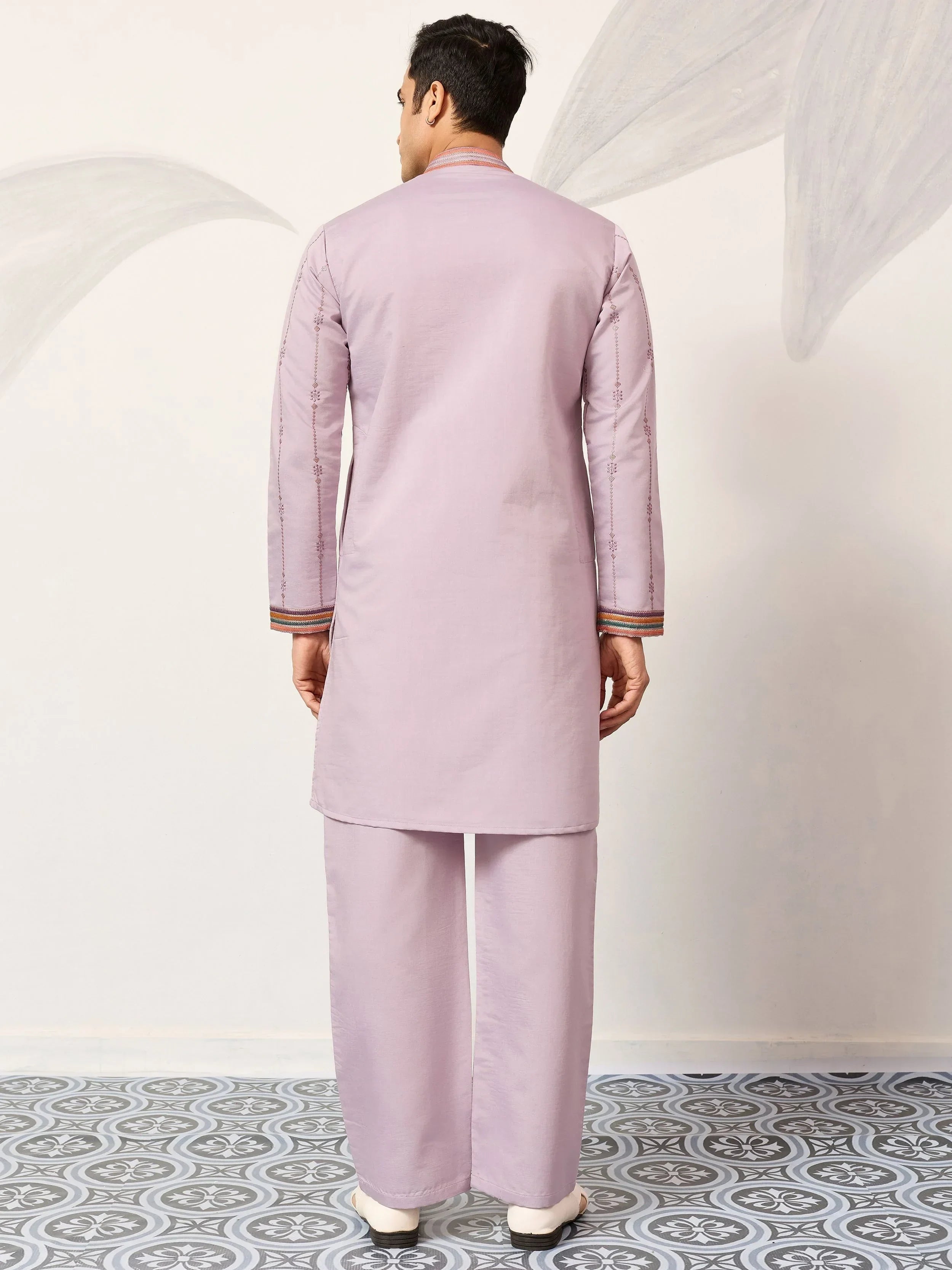 Amazing Lavender Embroidered Silk Function Wear Men’s Kurta