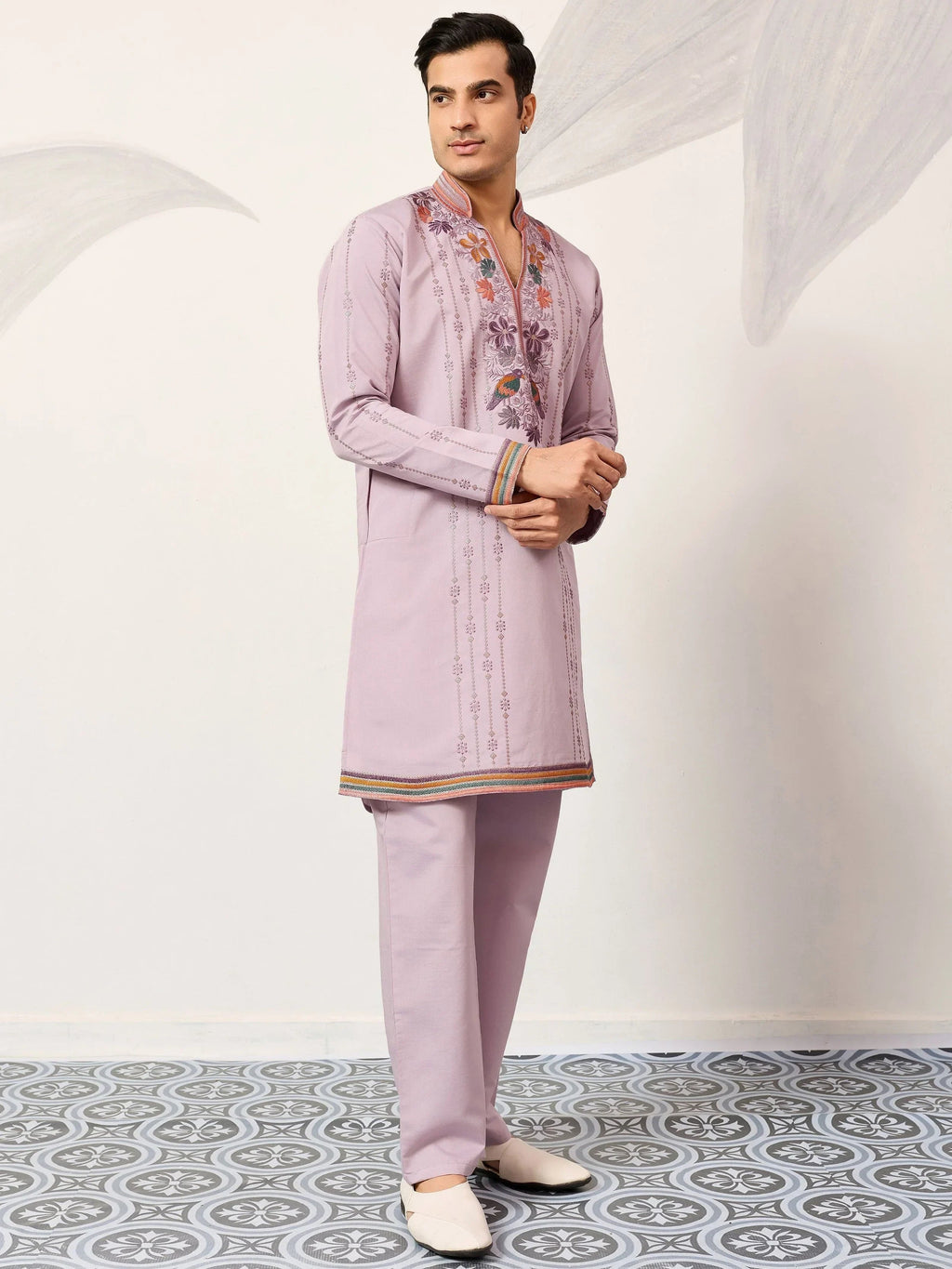 Amazing Lavender Embroidered Silk Function Wear Men’s Kurta